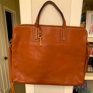 Butter soft Fossil tan leather laptop bag